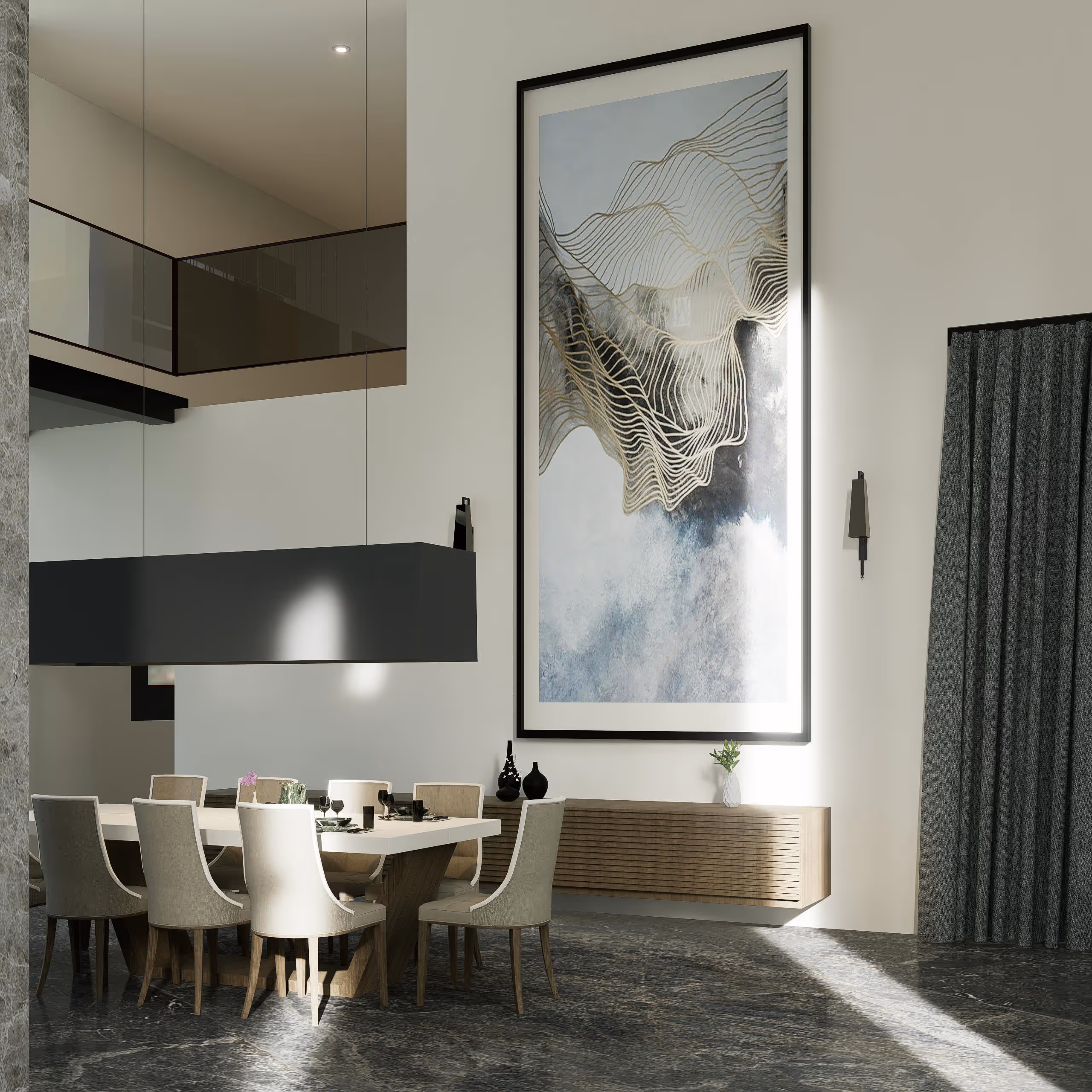 現代簡約風格的寬敞客廳與落地窗